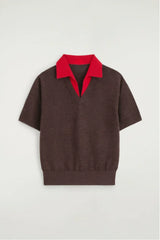 XIMIAN APPAREL 2026 YAZHIMEI traf Cos autumn New Style of Ladies' casual brown Standard style wool-blend layered polo shirt