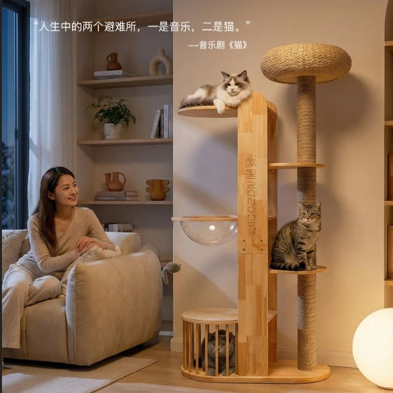 Nordic High-End Cat Tree with Capsule Space Saving Large Cat Scratcher Solid Wood Furniture & Scratchers casitas para gatos FYCT