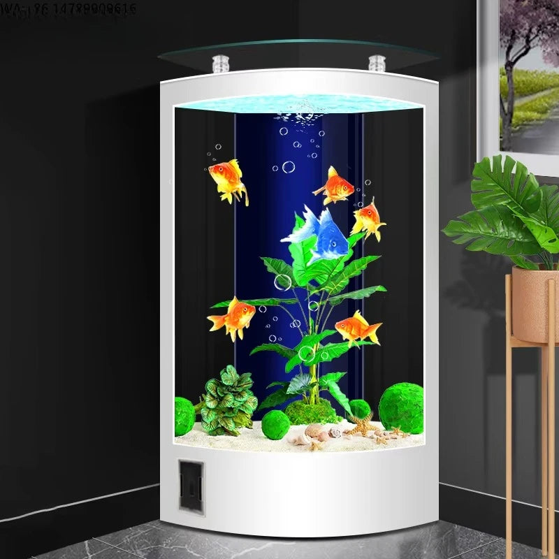All-in-One AquariumSector-Shaped Vertical Goldfish Tank With Rear Filtration System-Medium Large Fish Aquarium For Living RoomsF