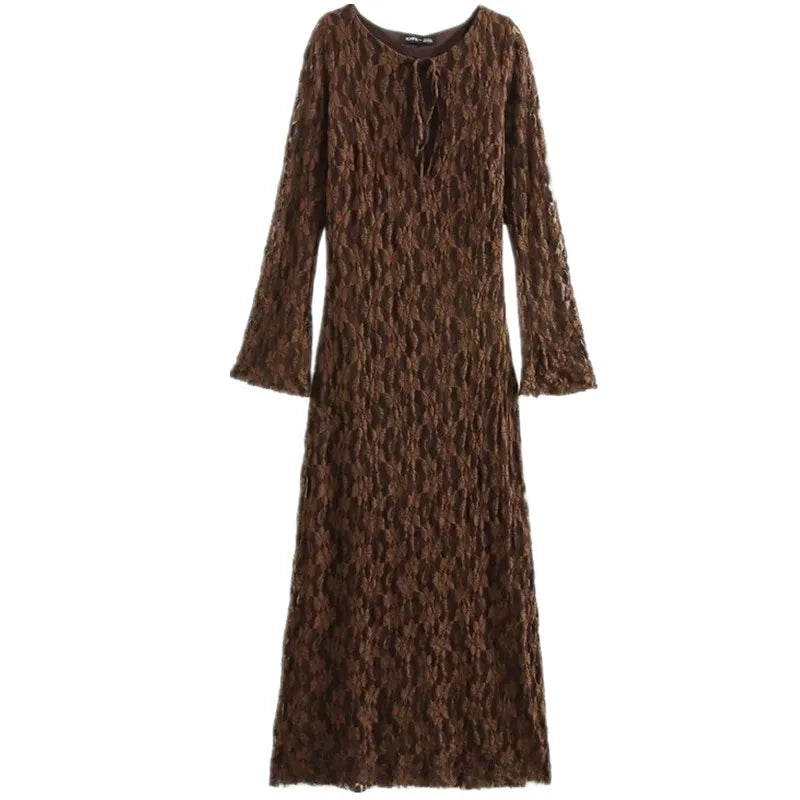 Ele Long Sve round Ne Lace Dr Autumn Winter New Arrival Women's Faion Design Sensation Slim Fit Gown 2024