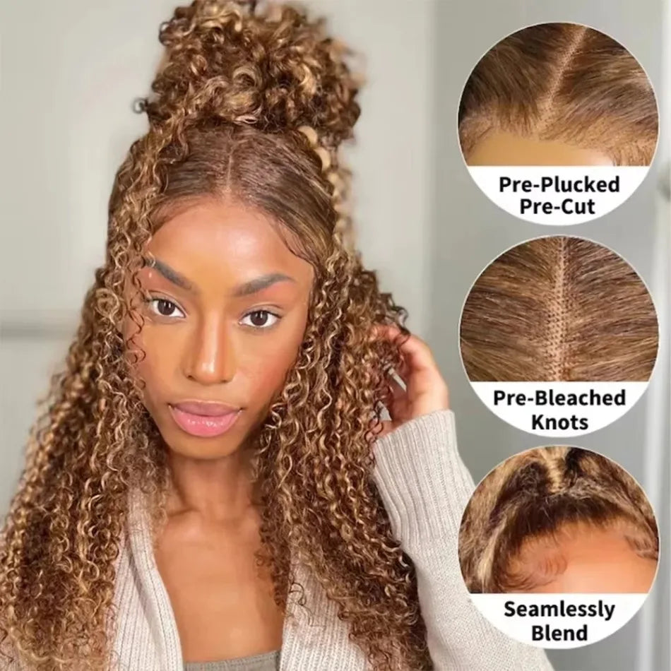 Highlight 360 Full Lace Wig Human Hair Pre Plucked Hd Deep Wave Frontal Wig Invisible Drawstring Curly Human Hair Wigs 3032 Inch