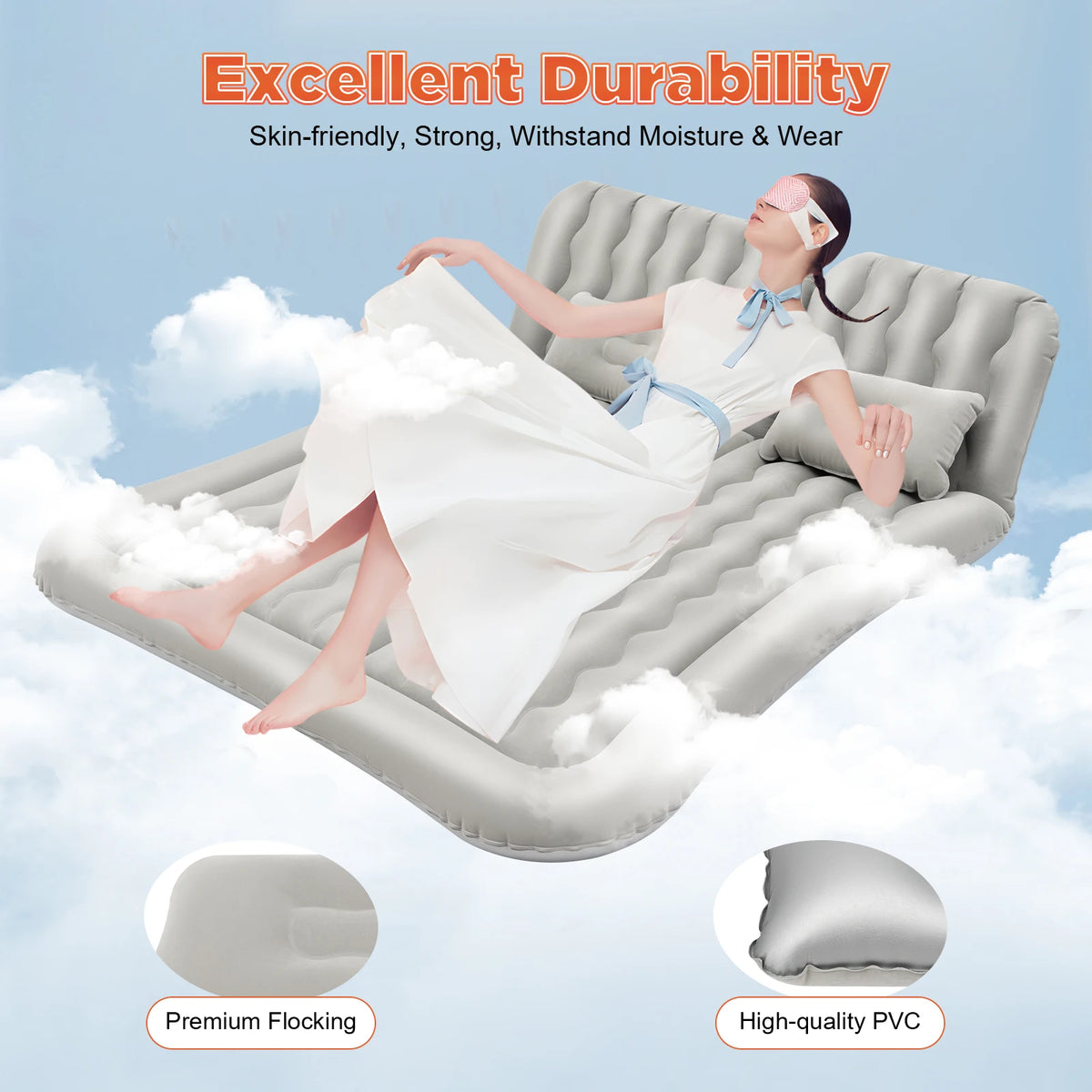 SUV Air Mattress w/ Air Pump, Inflatable Car Mattress for Trunk, Camping Bed Cushion Travel Back Seat Sleeping Bed