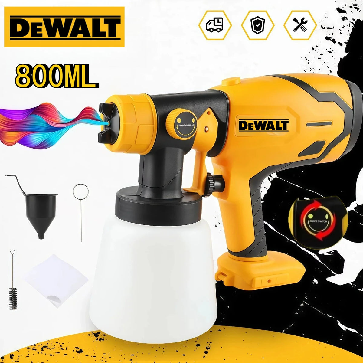DEWALT 800ML Cordless Electric Spray Gun High Power Spray Paint Machine, Automotive Furniture Steel Coating Spray Gun