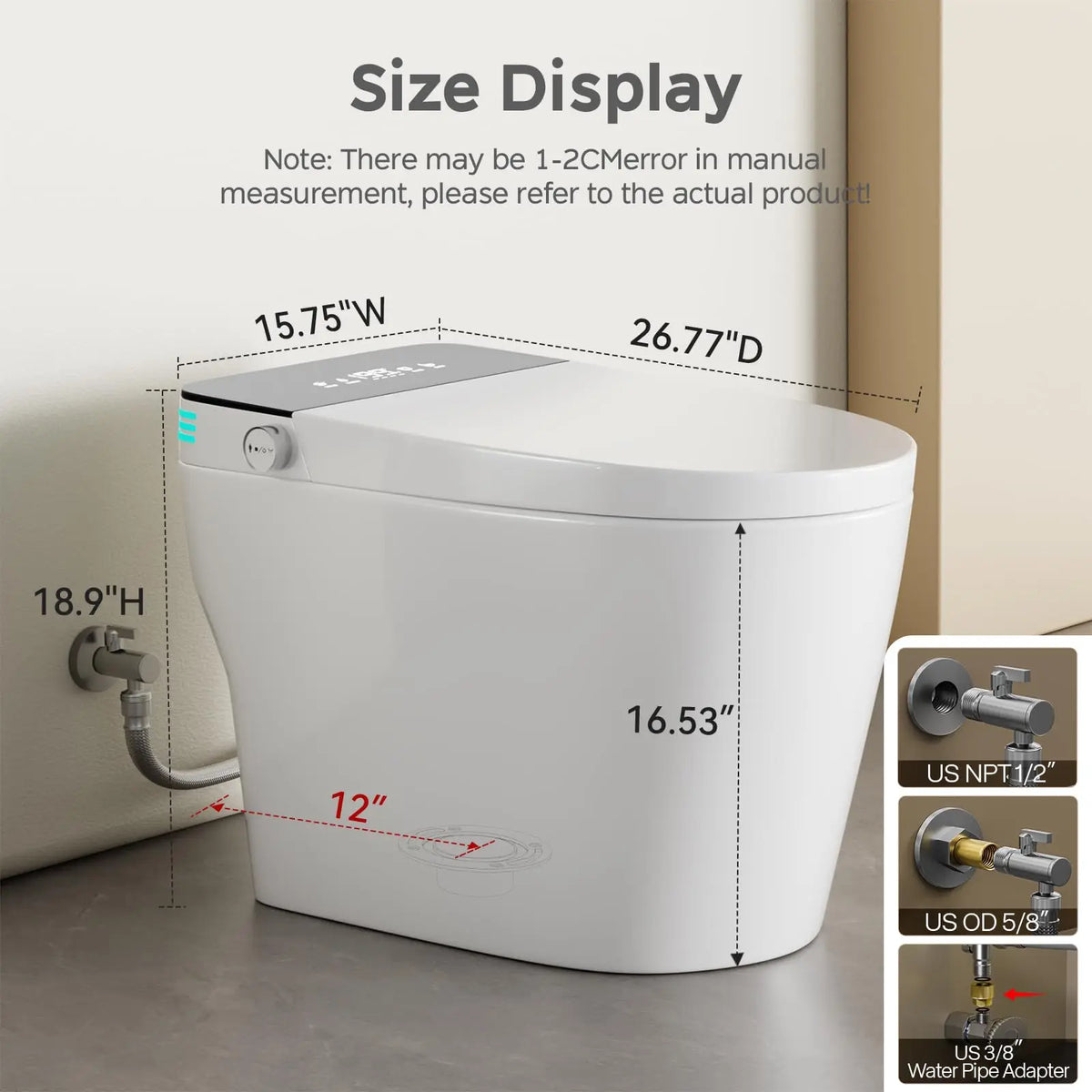 Smart Toilet with Built-in Bidet, AUTO Open/Close, Warm Water Sprayer, AUTO Dual Flush, Heated Bidet Toilet Seat for Bathrooms