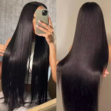 40 50 Inch 13x4 13x6 Full Frontal HD Transparent Lace Long Human Hair Straight 200 Density Remy Human Hair Pre plucked Wigs
