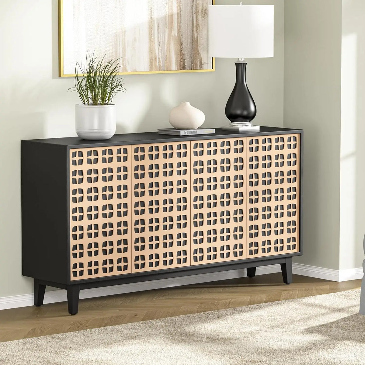 63" Storage Sideboard Buffet Cabinet w/ Doors & Adjustable Shelves for Living Room Entryway Black, Customized