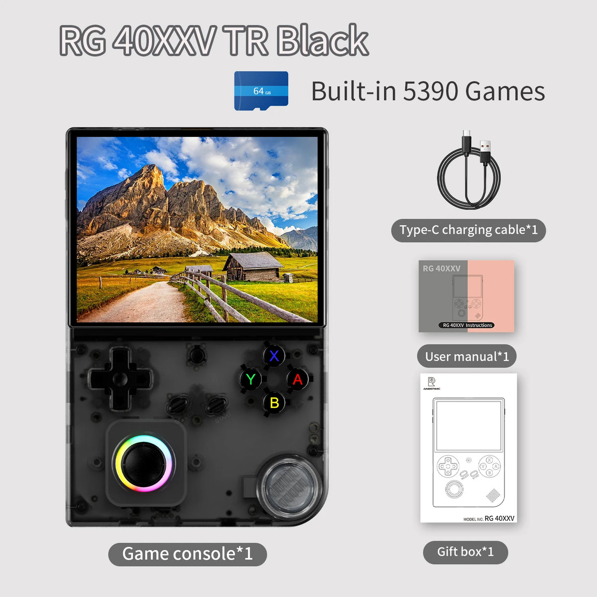 ANBERNIC RG 40XXV Retro Handheld Game Console 4.0 inch IPS Screen Linux 64bit System With RGB Light 64G Card 5000+ Games RG40XXV