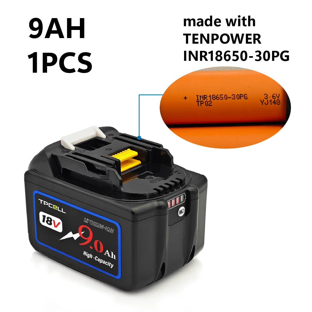 TPCELL 18V 7.5AH/9AH For Makita 18V Battery Power Tools Li-ion Replacement LXT BL1850 BL1840 for 18 V Screwdriver with bms