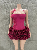 2025 New Black Color Women Sexy Strapless Florals 2 Pieces Bodycon Mini Bandage Dress Celebrate Nightclub Party Bar Singer Wear