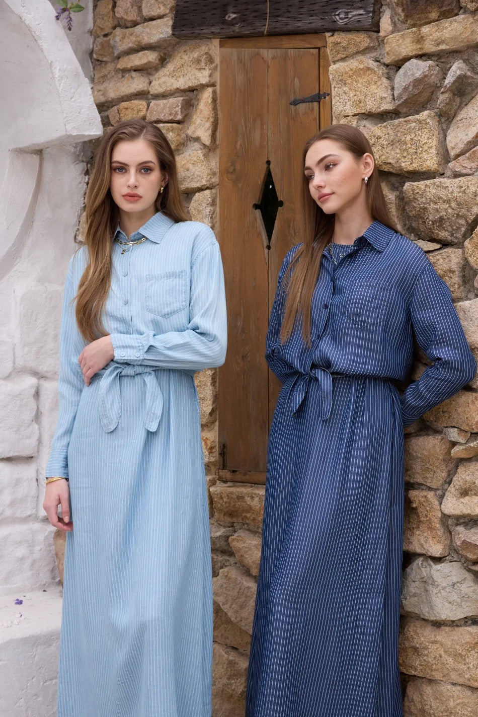 AS SS26 Lyocell light Denim pinstripe wrap shirt + dress matching set fashionable vitality women's outfit