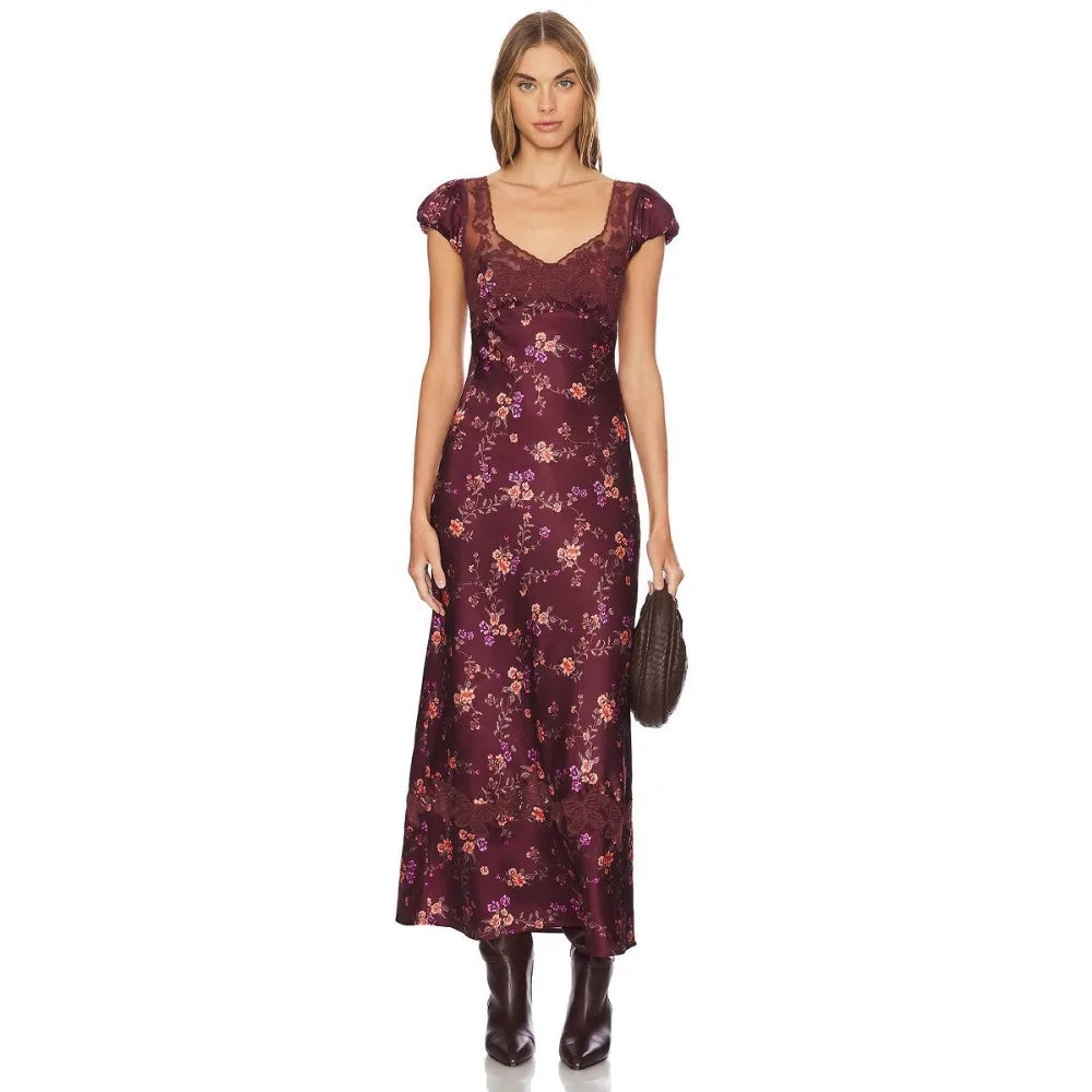 Fashionable Elegant Vintage Lace Patchwork Polka Dot Backless Maxi Dress For Women Luxurious Prom Dinner Party Wedding Guests