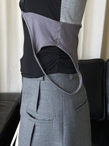 [EAM] Women Gray Lace Spliced Slim Color-block T-shirt New Round Neck Short Sleeve Fashion Tide Spring Summer 2026 1DJ8427