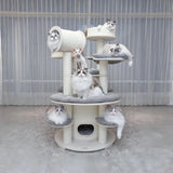 1.7m Extra Large Multi-Level Luxury Wooden Cat Tower E0 Plywood Cat Condo with Paper Rope Scratching Post for Multiple Cats