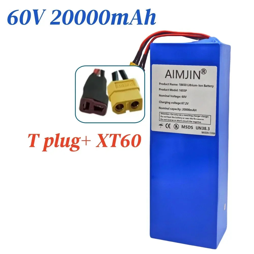 16S5P 60V 20Ah lithium battery pack 2000W high-power with built-in BMS for Motorcycle, scooter, Bicycle MotorReplace battery