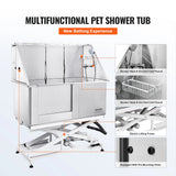 VEVOR 50" Pet Dog Grooming Tub Electric Height Adjustment Stainless Steel Bathing Station Bathtub for Multiple Pets Washing Sink