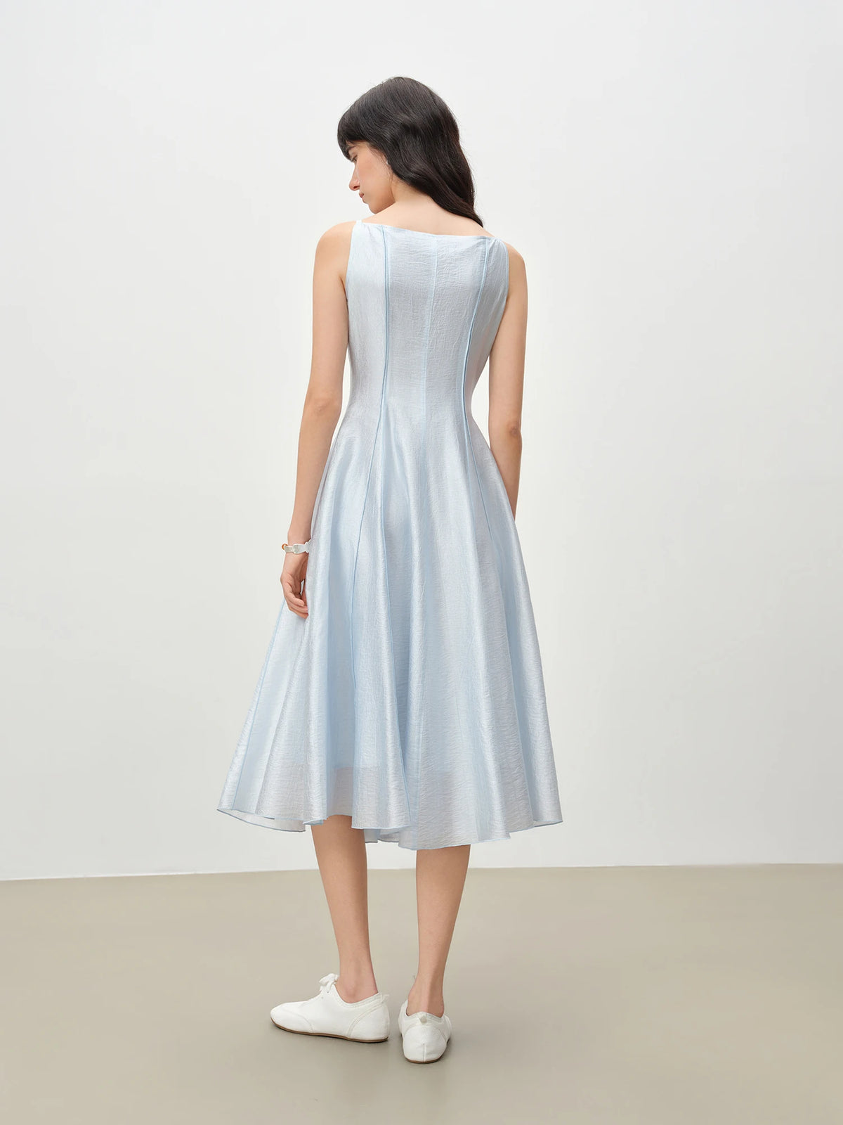 ZIQIAO Elegant Off-the-shoulder Patchwork Dress for Women Knee-length Sleeeveless Solid Dating New Arrivals for Spring 2026