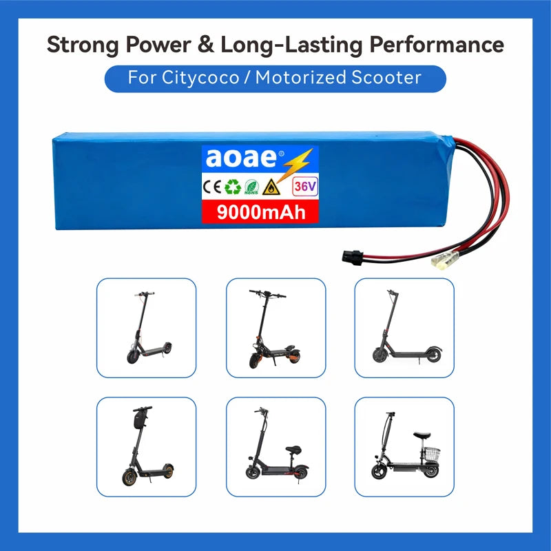 36V Electric Scooter Battery 9.0Ah 18650 Grade-A Cells 10S3P 500W-1000W Built-in BMS XT30 JST Long Range Safe & Durable