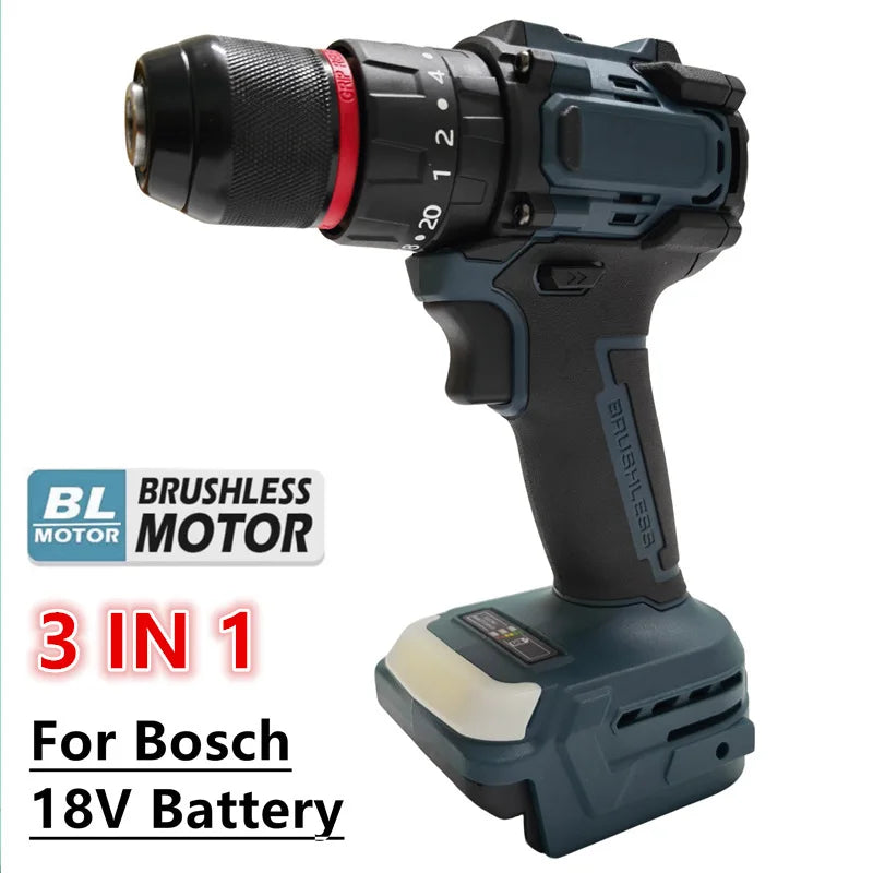 For Bosch 18V Battery Brushless Electric Drill 20+3 Torque Cordless Impact Drill Hammer Multifunctional Power Tools