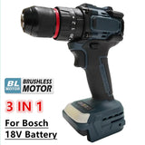 For Bosch 18V Battery Brushless Electric Drill 20+3 Torque Cordless Impact Drill Hammer Multifunctional Power Tools