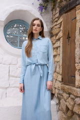 AS SS26 Lyocell light Denim pinstripe wrap shirt + dress matching set fashionable vitality women's outfit