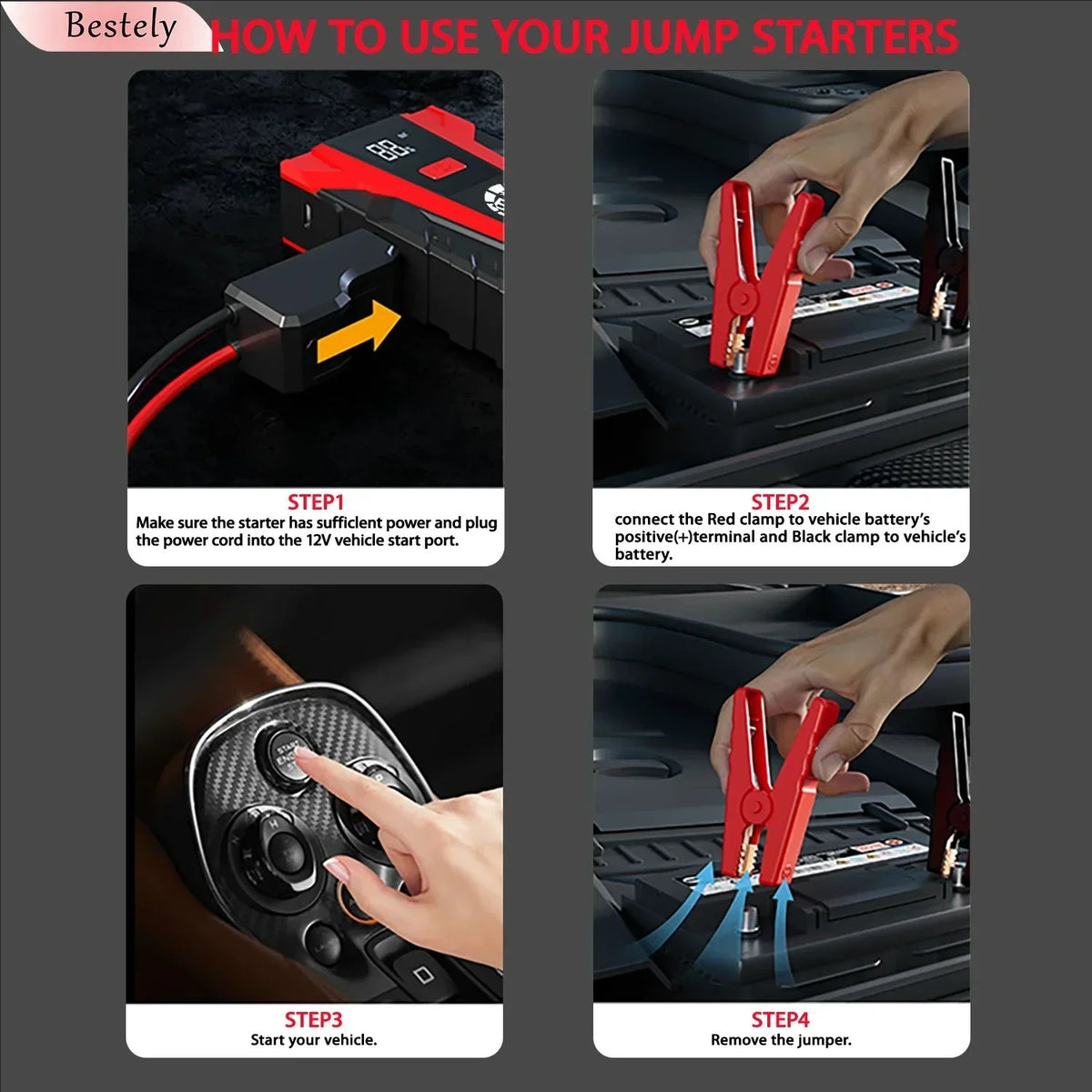 Bestely 12V 99800mAh 3000A Car Jump Starter Car Battery Starters Portable Power Bank 12V Starting Device Petrol Diesel Car