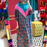 Chic Retro Floral Print Long Hoodie Dress Women's High Waist Belted Color Block Sweatshirt Style Dress City Commute Autumn