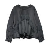 [EAM] Women Balck Mesh Ruffles Spliced Big Size T-shirt New Round Neck Long Sleeve Fashion Tide Spring Autumn 2026 1DJ9332