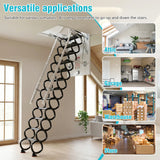 12 Steps Ceiling Mounted Attic Ladder Height Adjustable with Handrails 660LBS Steel Lift Staircase for Garages Roofs Basements ﻿