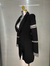 Brand New 2025 Women Sexy Deep V Neck Long Sleeve Beaded Blazer Bandage Dress Elegant Evening High Street Party Dress