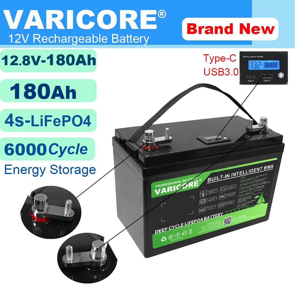 VariCore 12V/24V/48V 360Ah 340Ah 180Ah 150AH 100Ah LiFePO4 Battery 12.8V Lithium Iron Phosphate for EV RV Golf Cart Solar Wind