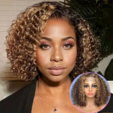 Highlight Ombre Bob Wig Human Hair Curly Short 5X5 Hd Lace Closure Wig