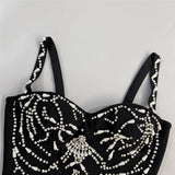 Women Elegant Beading Bandage Dress Spaghetti Strap Bodycon Clothes Club Party Evening Dresses
