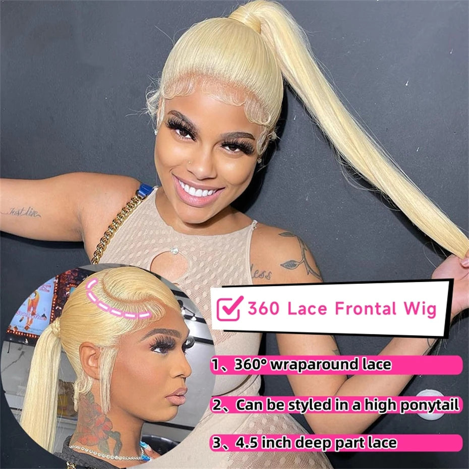 Bone Straight 360 Full Lace Wig Human Hair Brazilian 613 Honey Blonde