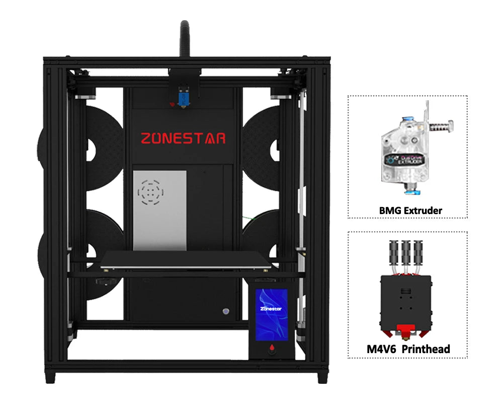 ZONESTAR 4 Extruders Multi Color FDM 3D Printer 4-IN-1-OUT Closed Frame Large Silent Auto Leveling CoreXY New Upgrade Z9V5Pro