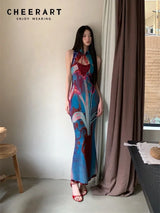 CHEERART Designer Floral Long Summer Dress Woman 2025 Party Evening Bodycon Tunics Sleeveless A Line Midi Dress Clothing