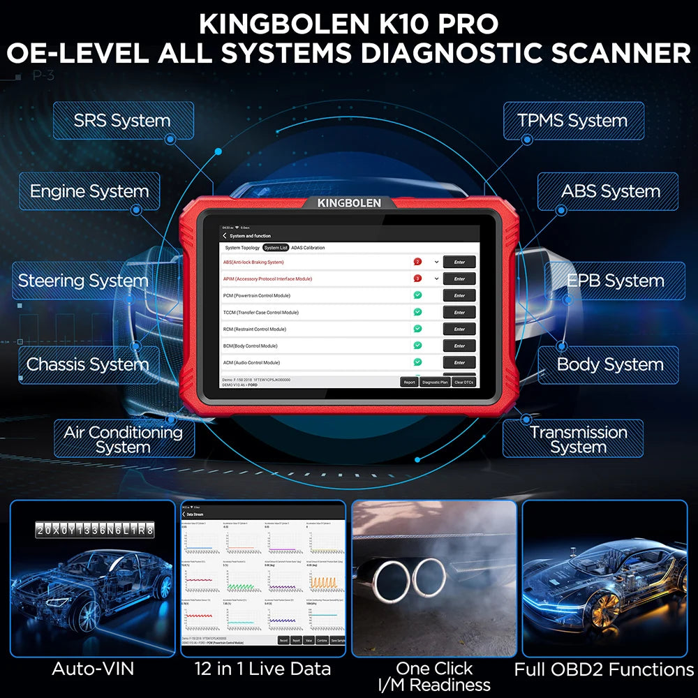 KINGBOLEN K10 PRO Full System Diagnose Tool ECU Coding Active Test 40+ Resets OBD2 Scanner Topology Mapping Car Scan CAN FD DOIP