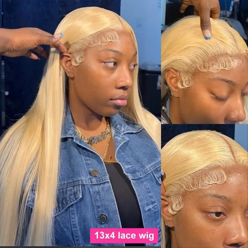Blonde 613 Hd Lace Frontal Wig 13X6 Brazilian Straight Human Hair Wig 38Inch Transparent Lace Frontal Wig For Women 260 Density
