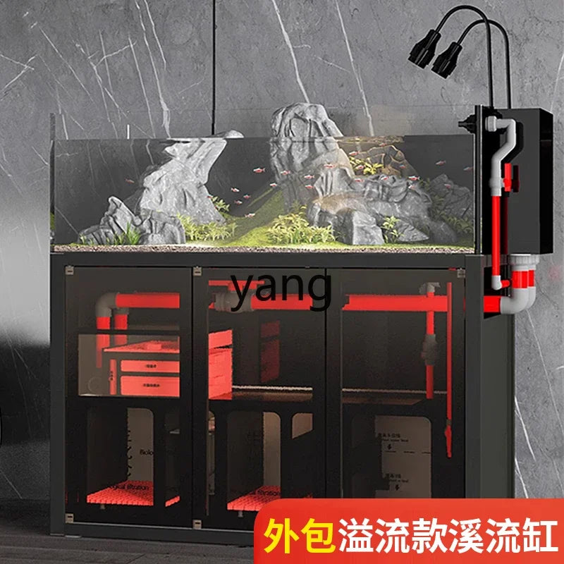 Lmm  Fish Tank Aquarium Bottom Filter Living Room Super White Glass Overflow Ecological Sea Tank Aquarium