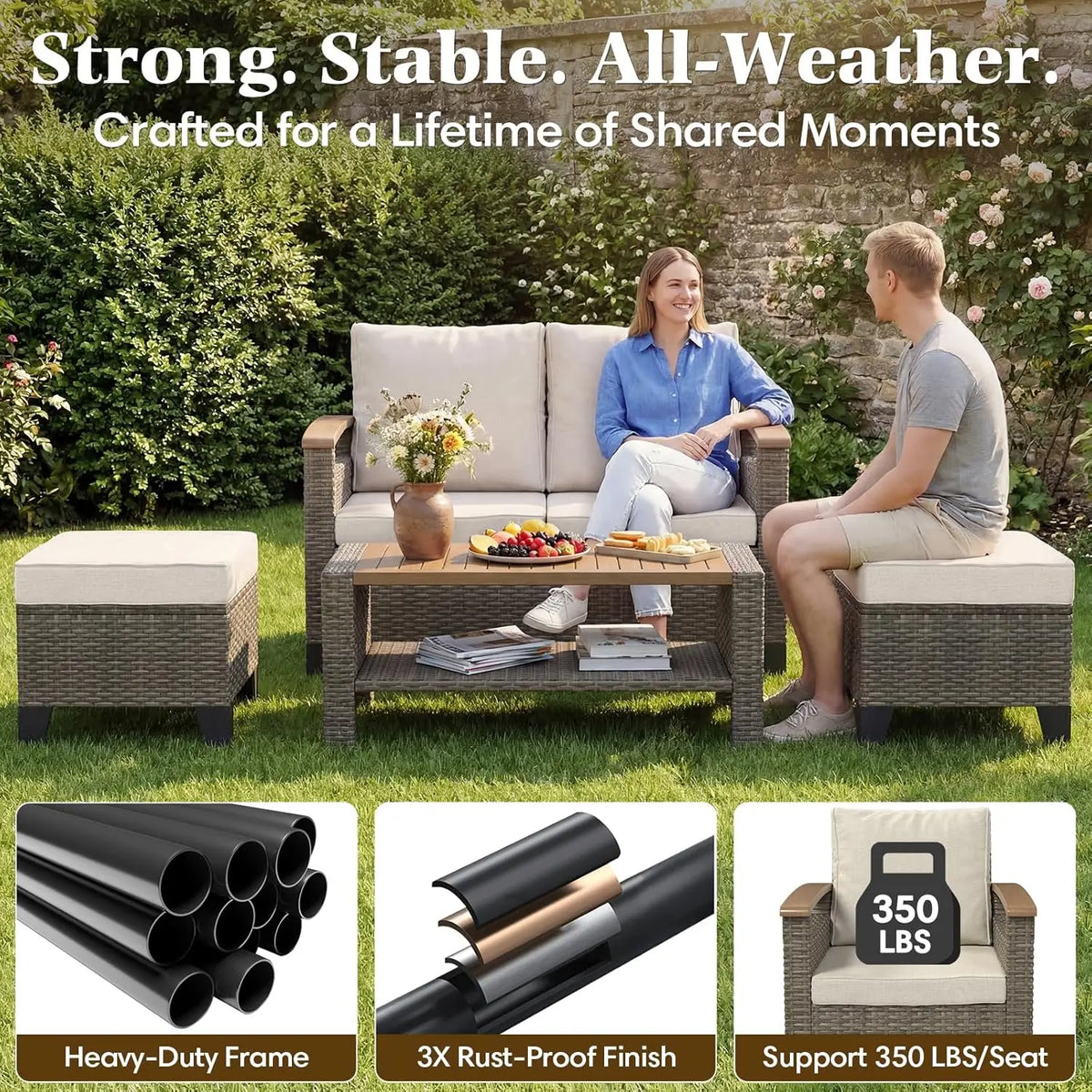 7 Piece Patio Furniture Set, Wicker Patio Conversation Set with Swivel Glider, Loveseat Sofa, 2