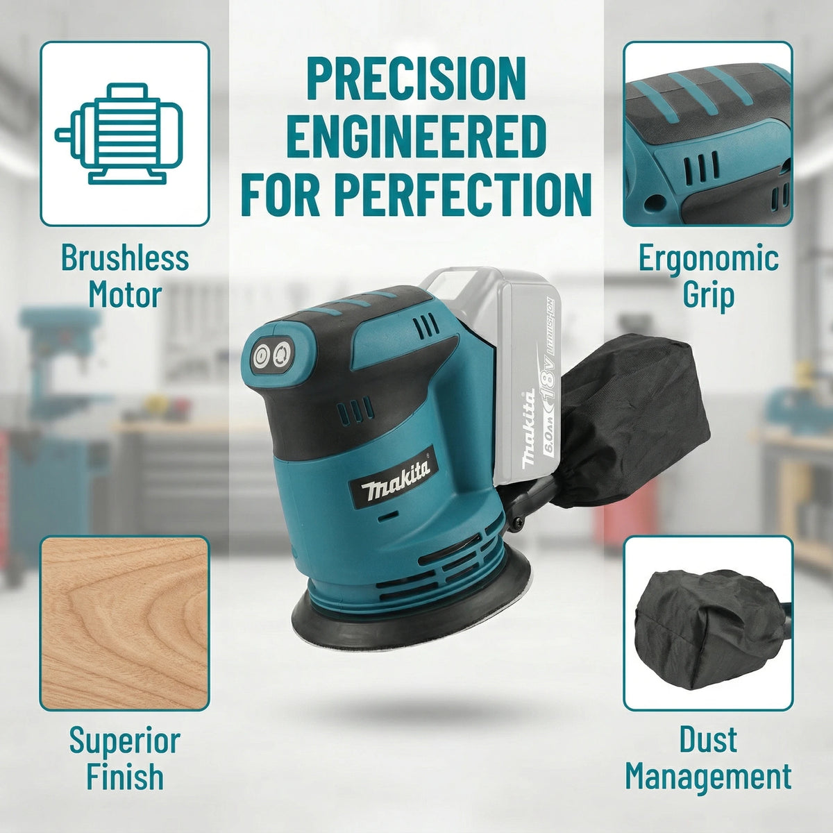 Makita DBO180Z 18V Brushless Cordless Rechargeable Disc Random Orbital Sander Woodworking Sanding Putty Polishing Bare Tool