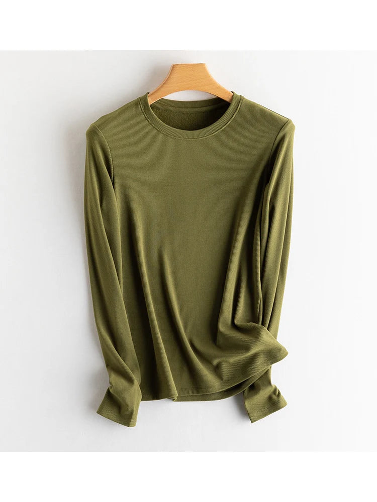 SuyaDream, Women Bottoming T Shirt, Silk Viscose Blend, Long Sleeves, Solid Basic Thermal Shirt, 2024 Autumn Winter Top