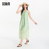 Semir Women Dress Bowknot Textured Halter Neck Vacation A Line Maxi 2026 Summer Romantic Fresh Elegant Soft Comfy Holiday Top