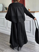 [EAM] Women Balck Mesh Ruffles Spliced Big Size T-shirt New Round Neck Long Sleeve Fashion Tide Spring Autumn 2026 1DJ9332