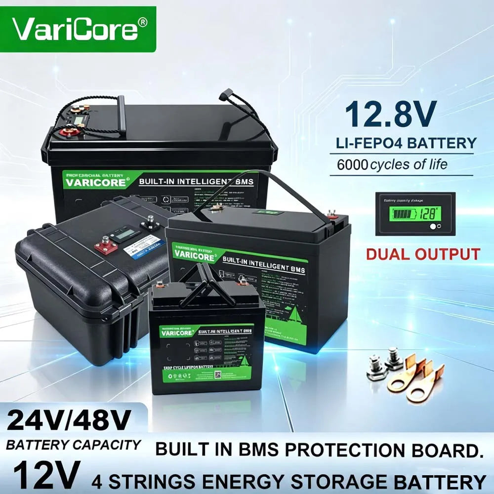 VariCore 12.8V/24v 360Ah 340Ah 180Ah 120AH 100Ah LiFePO4 Battery 25.6v 12V Lithium Iron Phosphate for RV Touring Car Solar Wind
