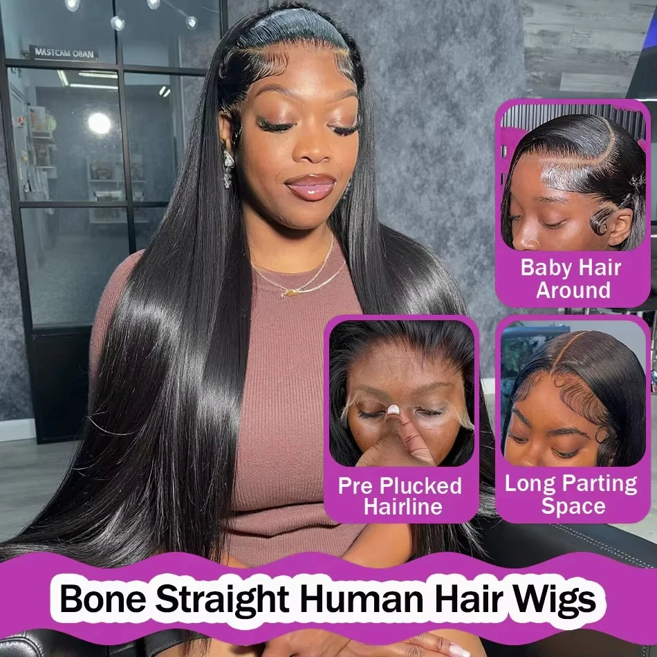 250 Density Pre Cut Hd Lace Closure Wigs 5x5 Glueless 100% Human Hair Wigs Ready To Wear Bone Straight 13x4 HD Lace Front Human Hair Wig For Women