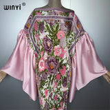 WINYI Bubble Sleeve Pleated Dress Beach Cover Up Kaftan Abaya Dubai Luxury Party Dress Long Down Muslim Woman Evening Dress