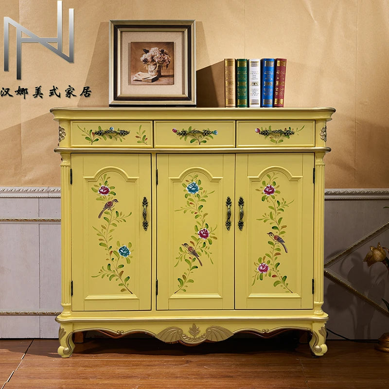 Country house brown walnut light yellow activity baffle multi-layer shoe cabinet entrance side cabinet