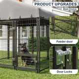 10x10FT Dog Kennel Outside Double Door Outdoor with Feeding, Heavy Duty Dog Crate Durable Cage with Roof & Double Lock