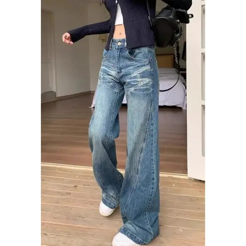 Ins Trendy Korean Style Women Floral Print Wide Leg Pants, Spring Autumn New Breathable All-Match Student Vacation Trousers