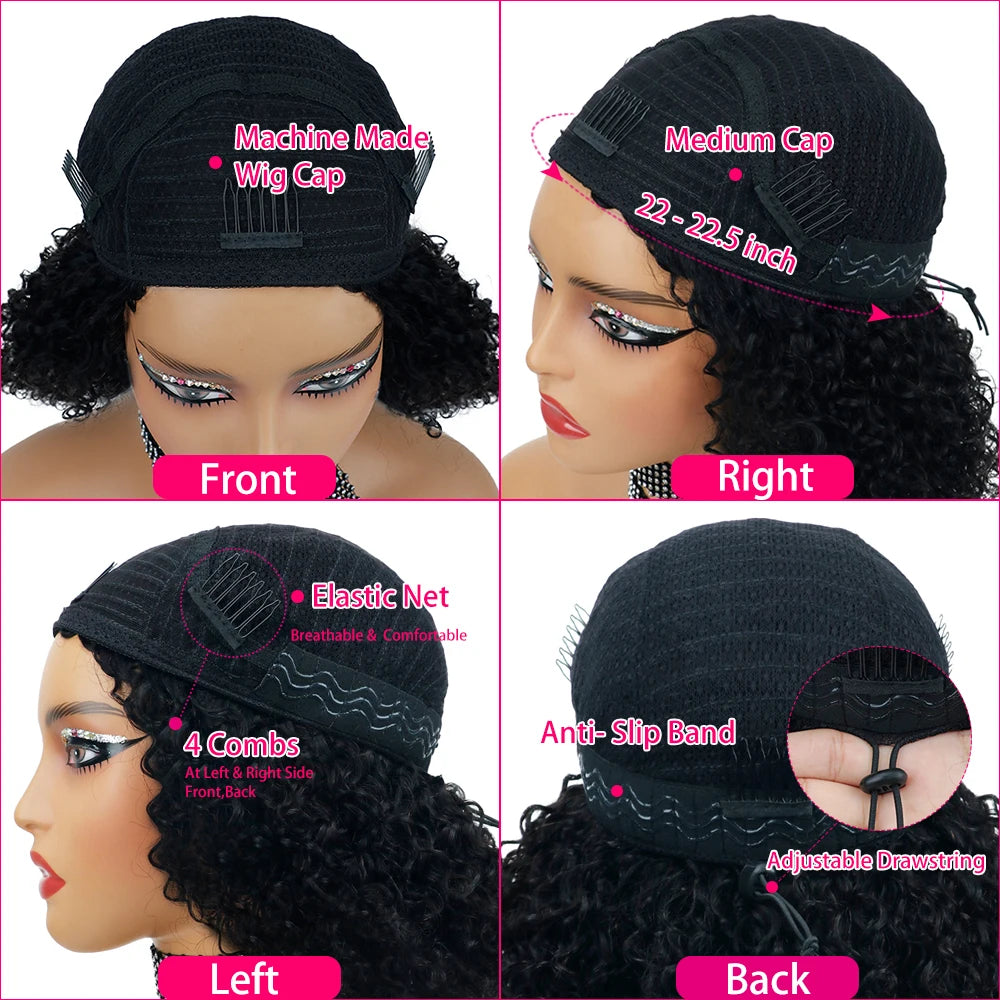 Glueless Half Wigs Human Hair Kinky Curly Headband Wig Upgrade 3 IN 1 No